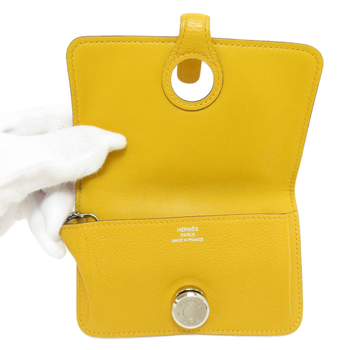 HERMES Coin case Shave yellow Dogon SilverMetal