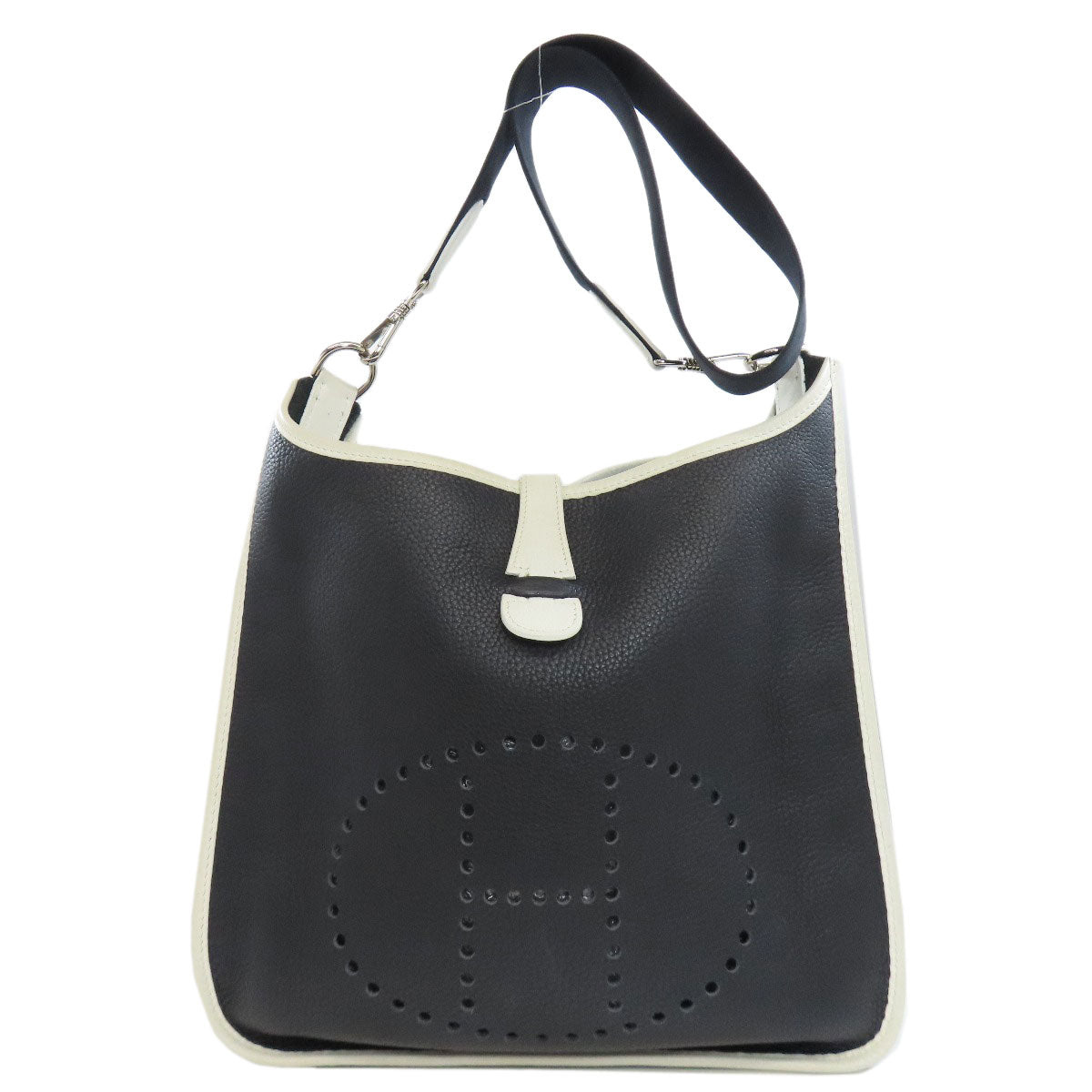 HERMES Shoulder Bag Taurillon Clemence black Evelyn PM SilverMetal