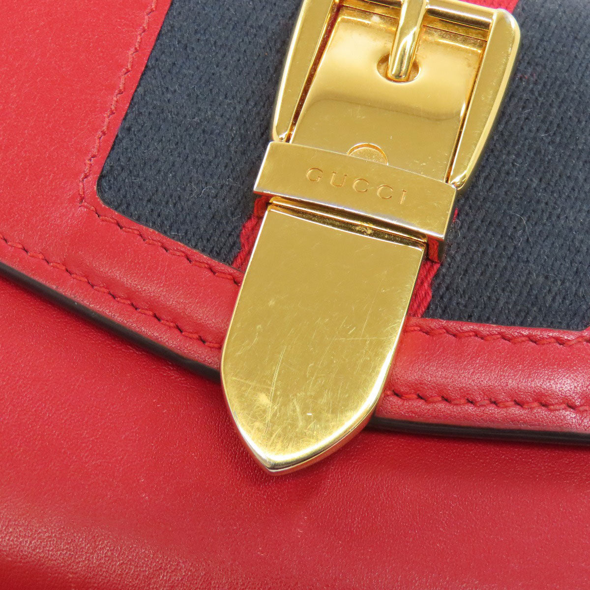 GUCCI Long Wallet Purse 476084 leather Red Sylvie Continental Women Used