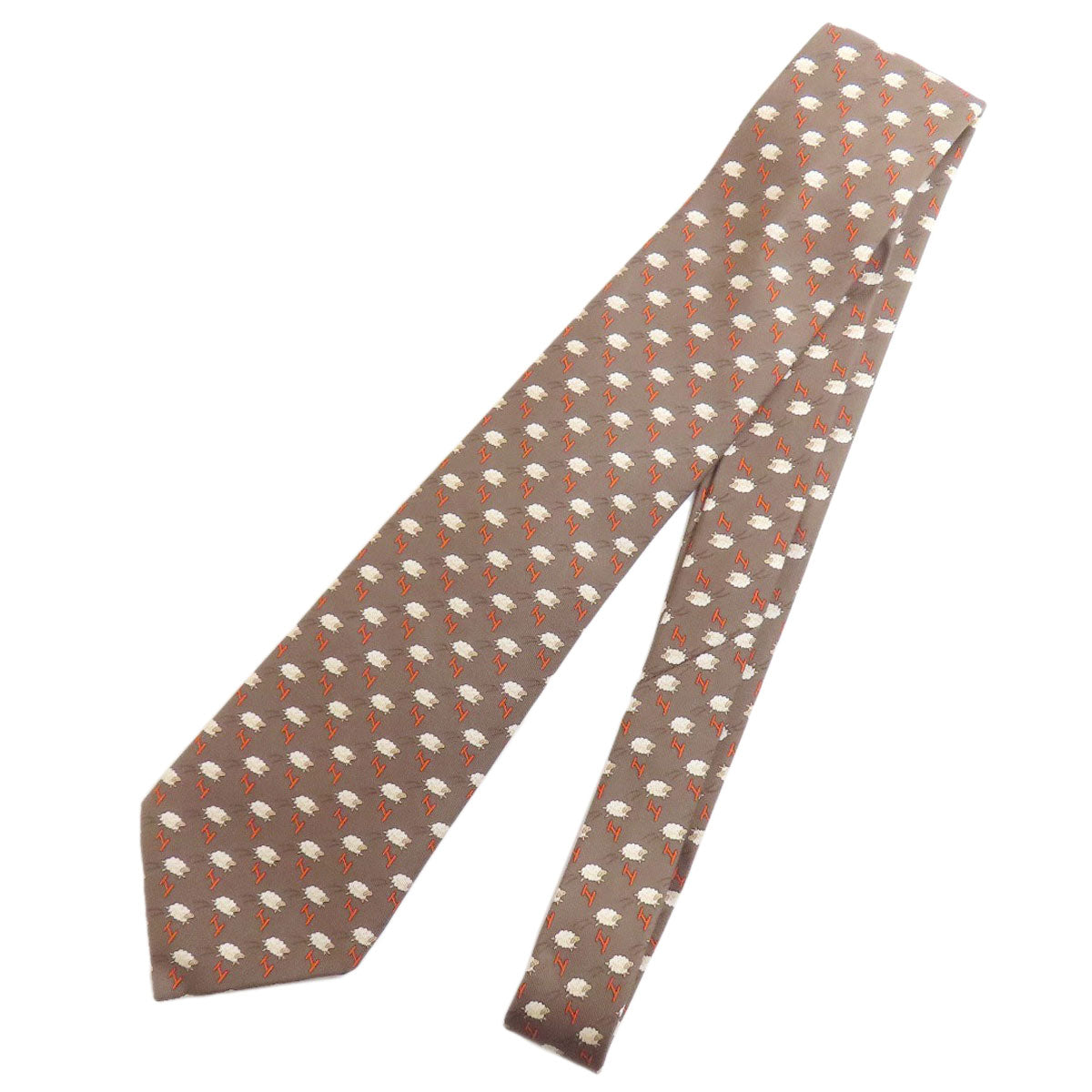 HERMES tie silk Brown SheepPattern