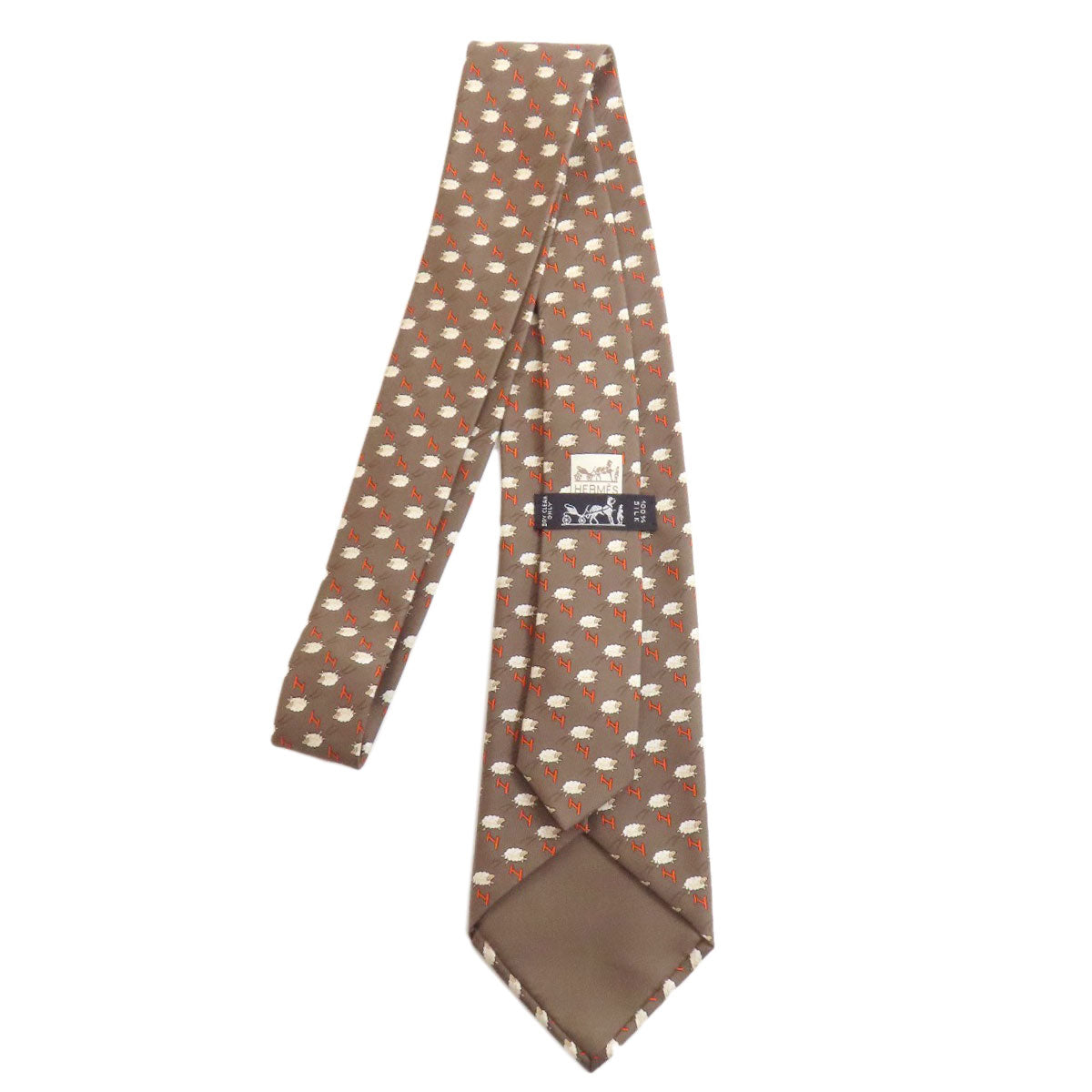 HERMES tie silk Brown SheepPattern