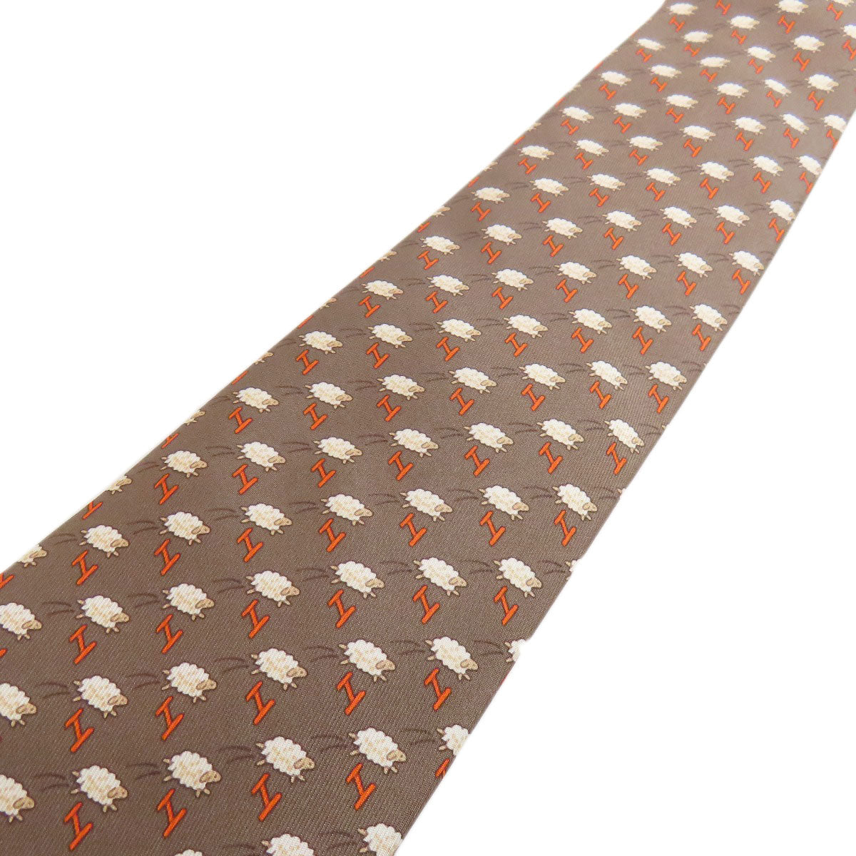 HERMES tie silk Brown SheepPattern