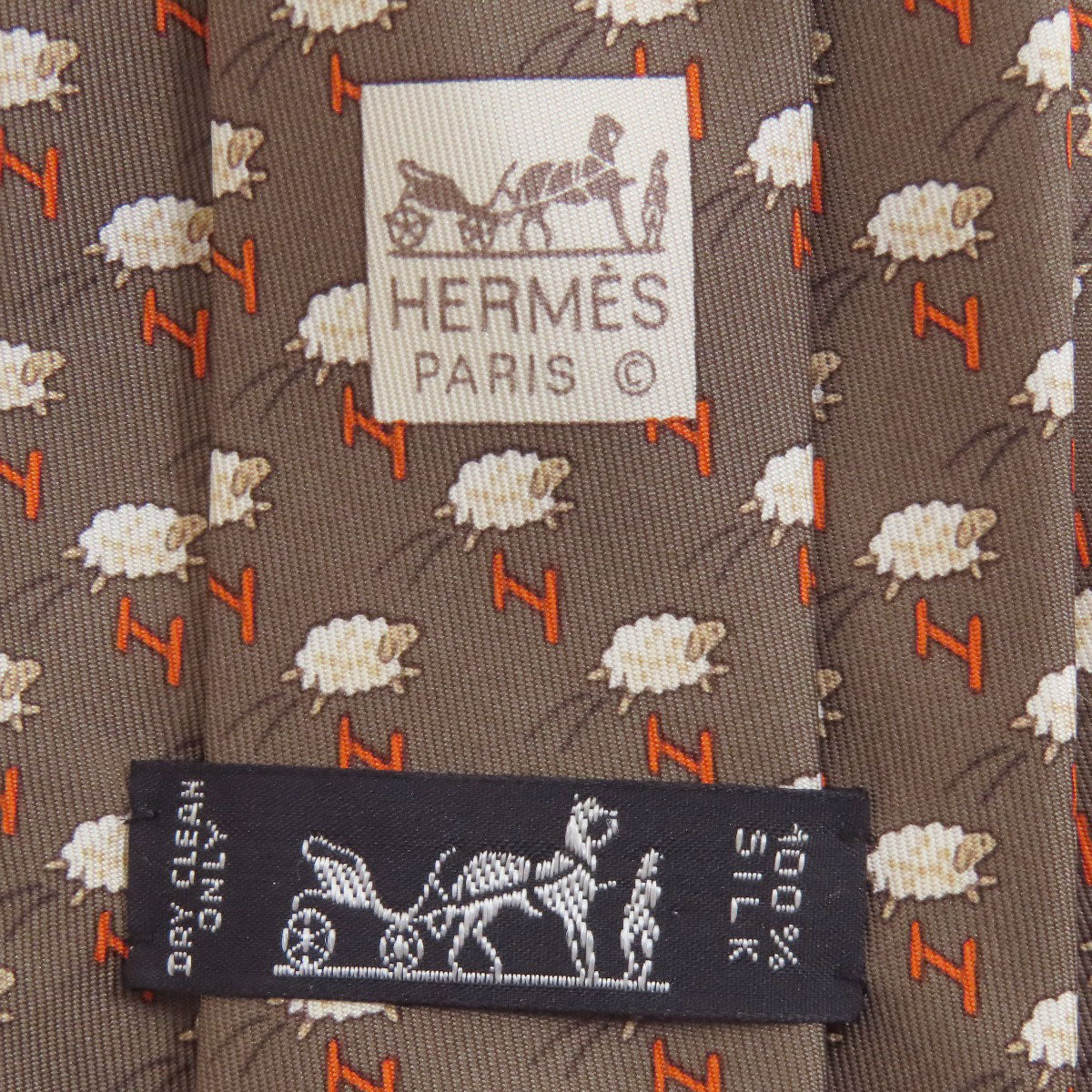 HERMES tie silk Brown SheepPattern