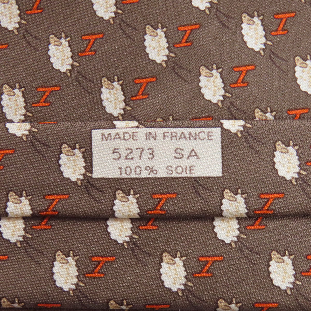 HERMES tie silk Brown SheepPattern