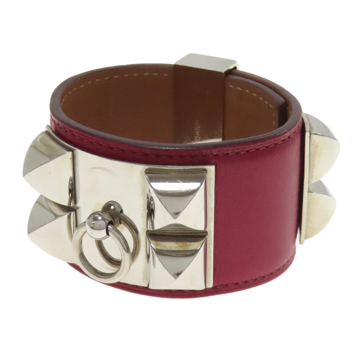 HERMES bracelet Calfskin Red Collie do cyan Women Used