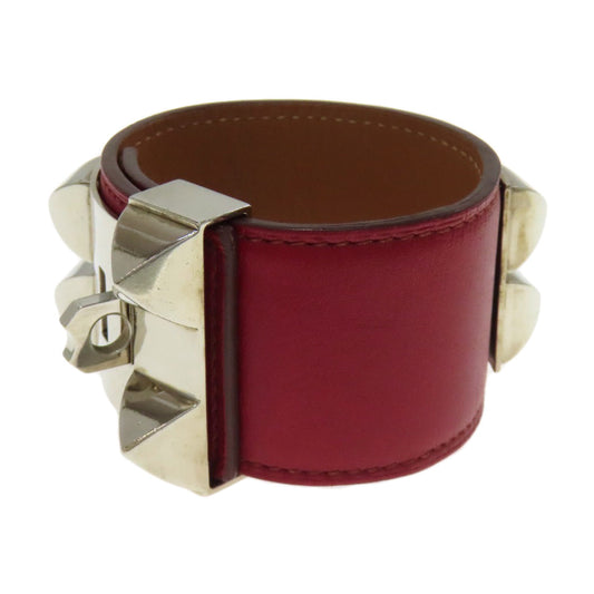 HERMES bracelet Calfskin Red Collie do cyan Women Used