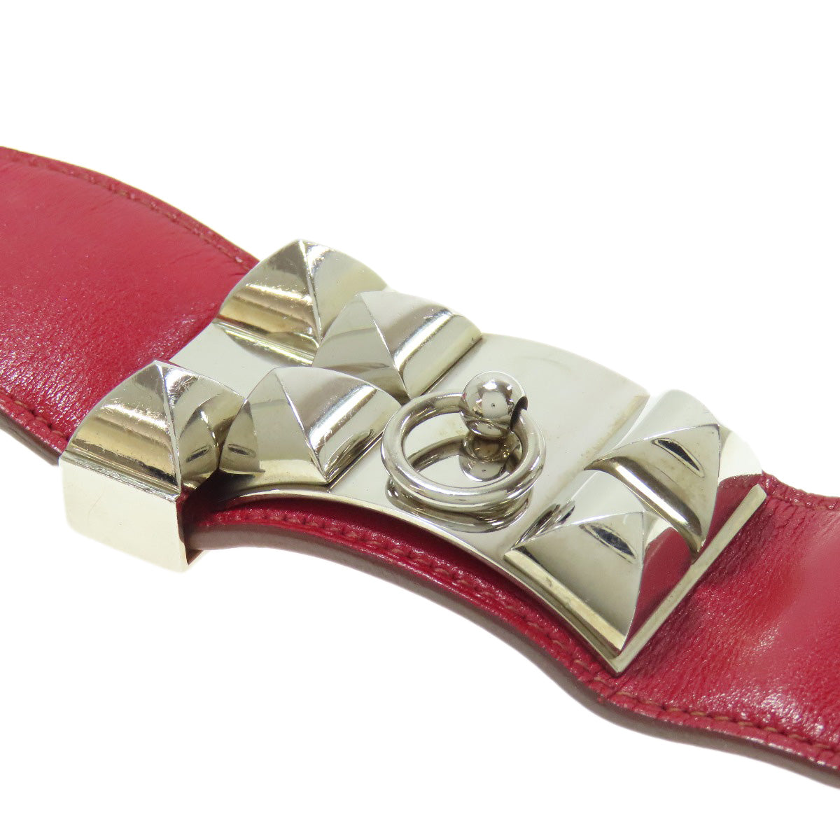 HERMES bracelet Calfskin Red Collie do cyan Women Used