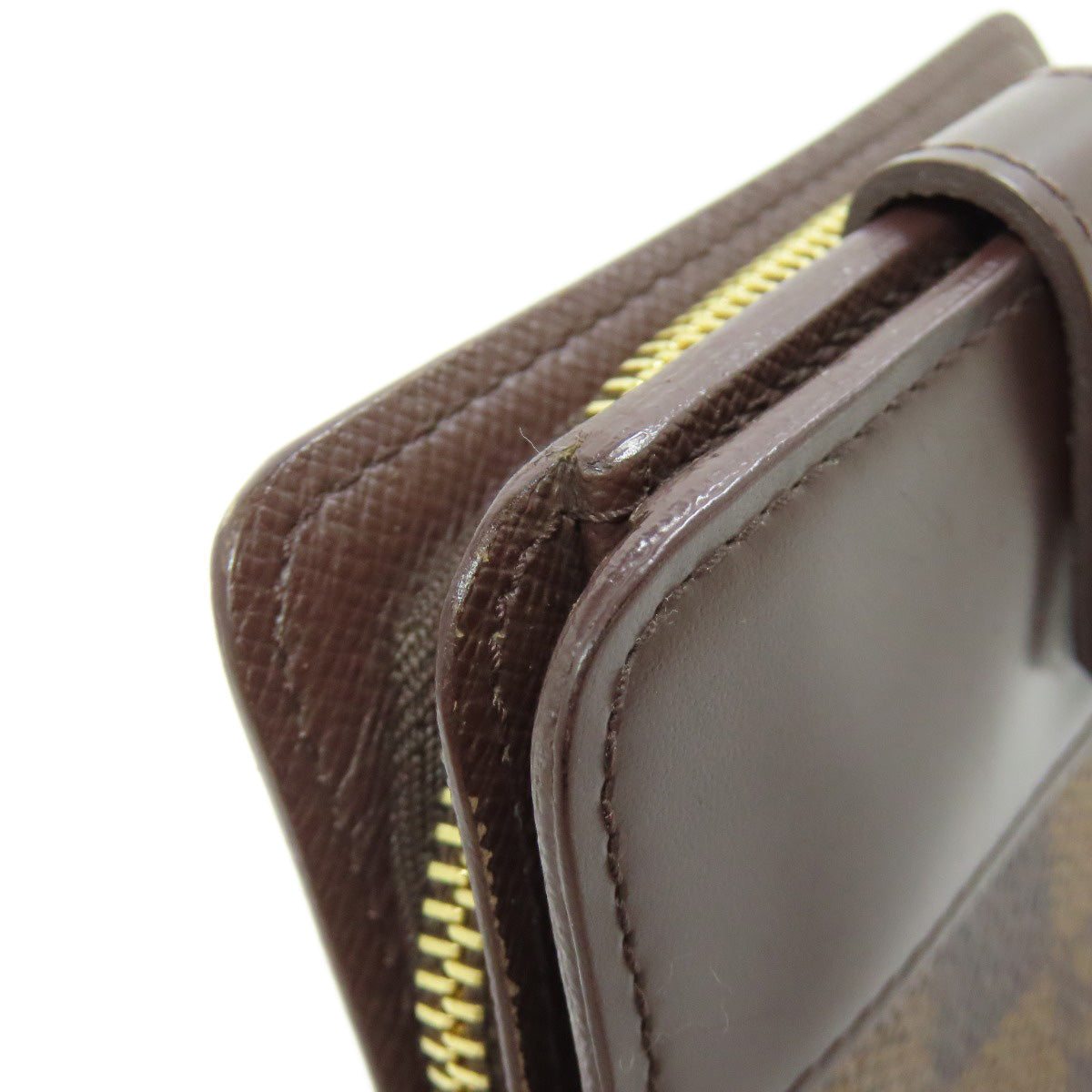 LOUIS VUITTON Bifold Wallet M61668 Damier canvas Brown Compact zip Women Used