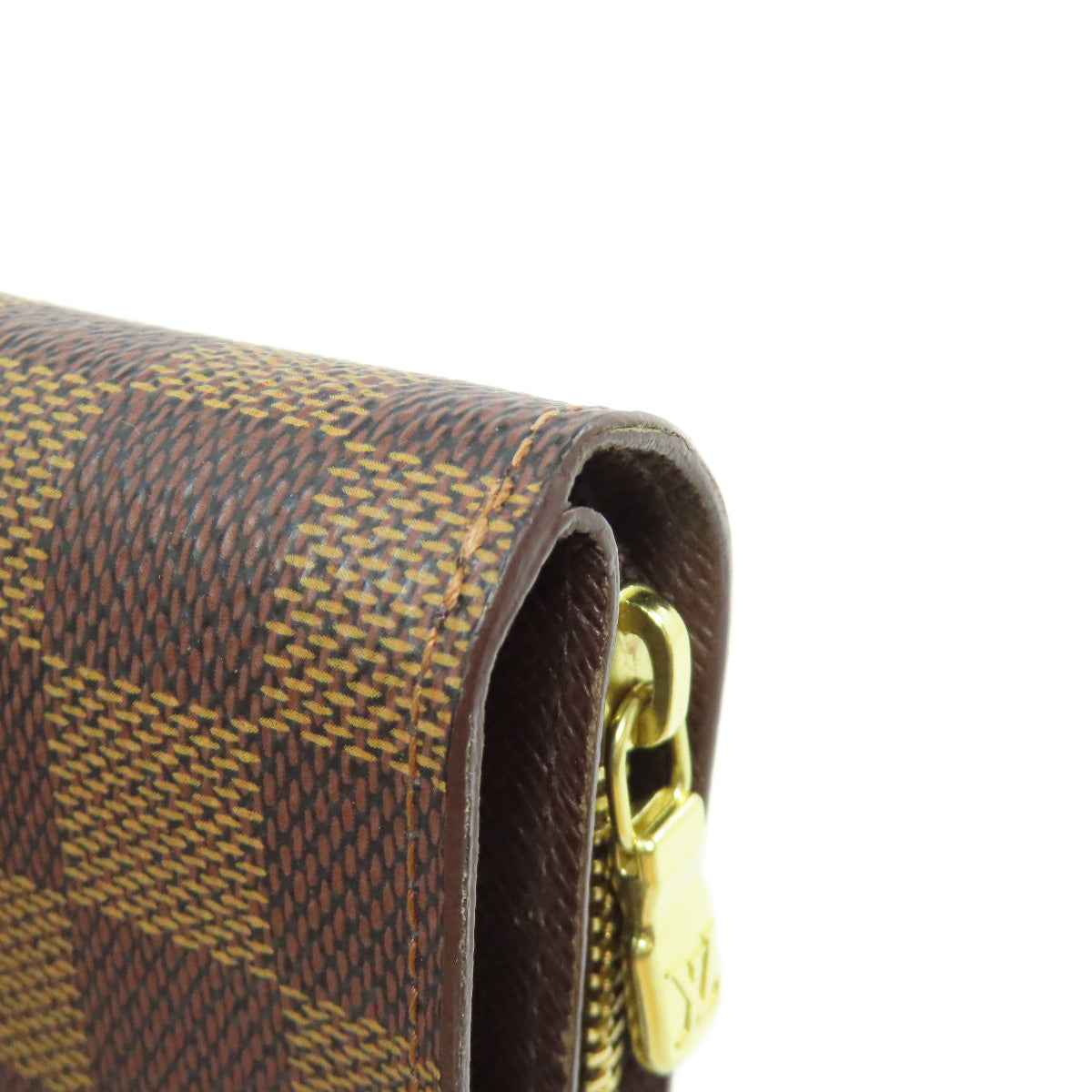 LOUIS VUITTON Bifold Wallet M61668 Damier canvas Brown Compact zip Women Used