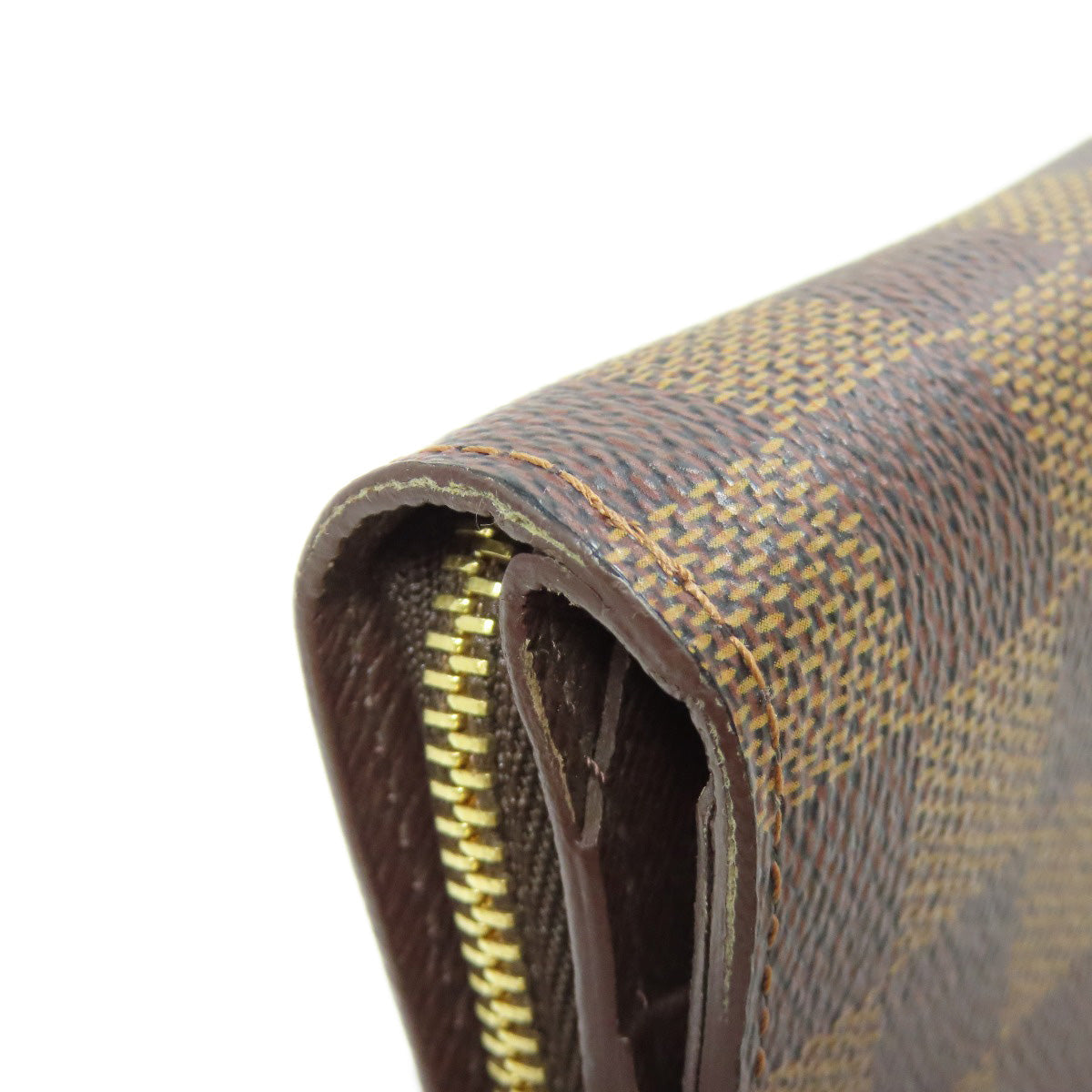 LOUIS VUITTON Bifold Wallet M61668 Damier canvas Brown Compact zip Women Used