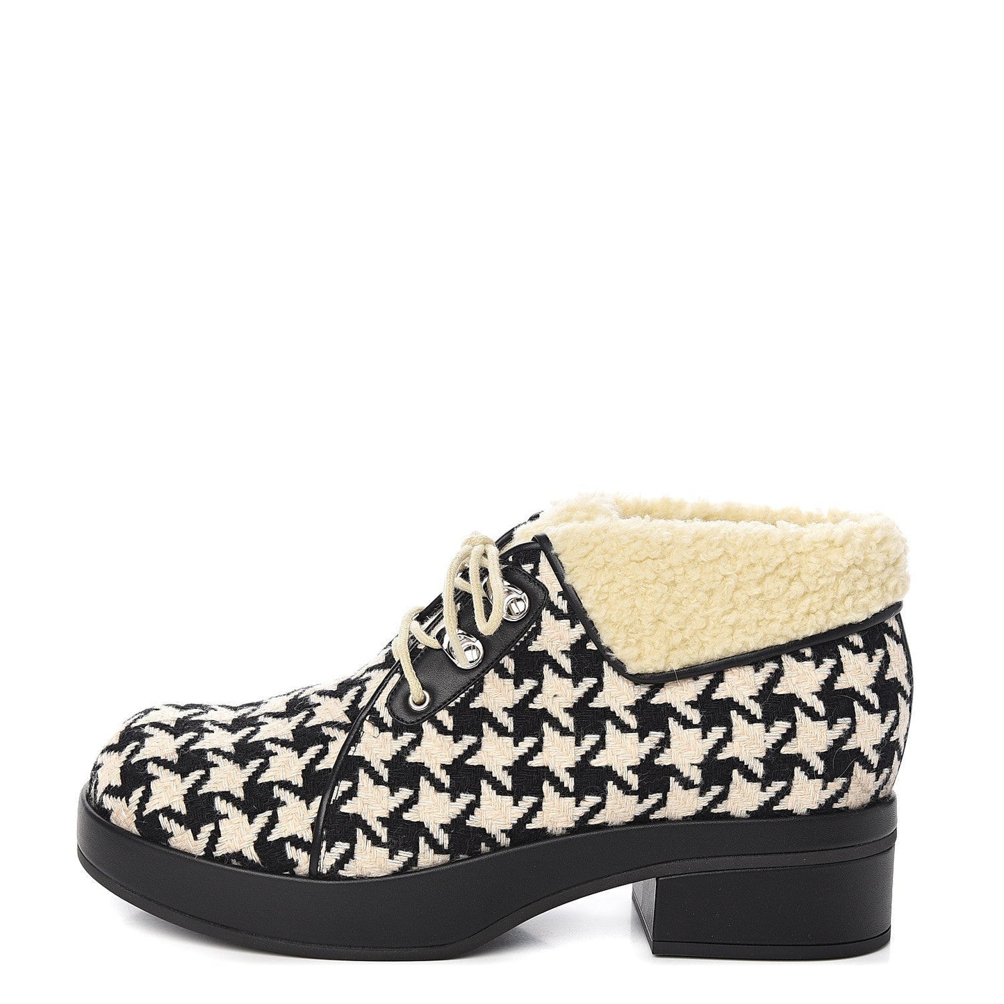 Gucci Houndstooth Lace up Bootie in White