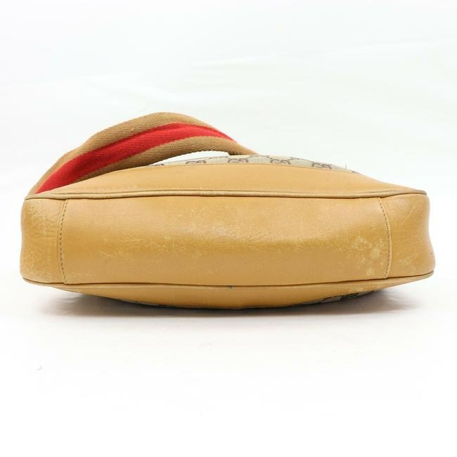 Gucci W Sarah Flip Top Two Handle Gold Striped Brown Gredcamel Strap Leather And Canvas With Bamboo