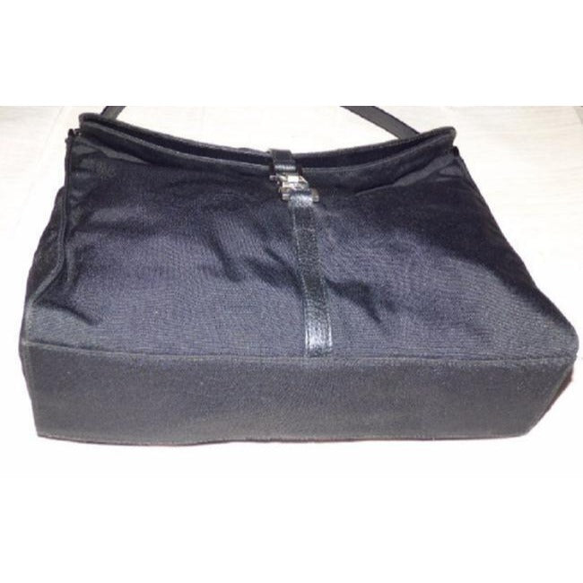 Gucci Jackie Vintage Black Leather Nylon Fabric Shoulder Bag