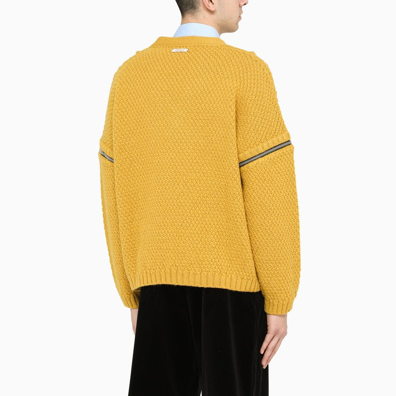 Gucci Yellow Knitted Sweater With Zip Detailing Men