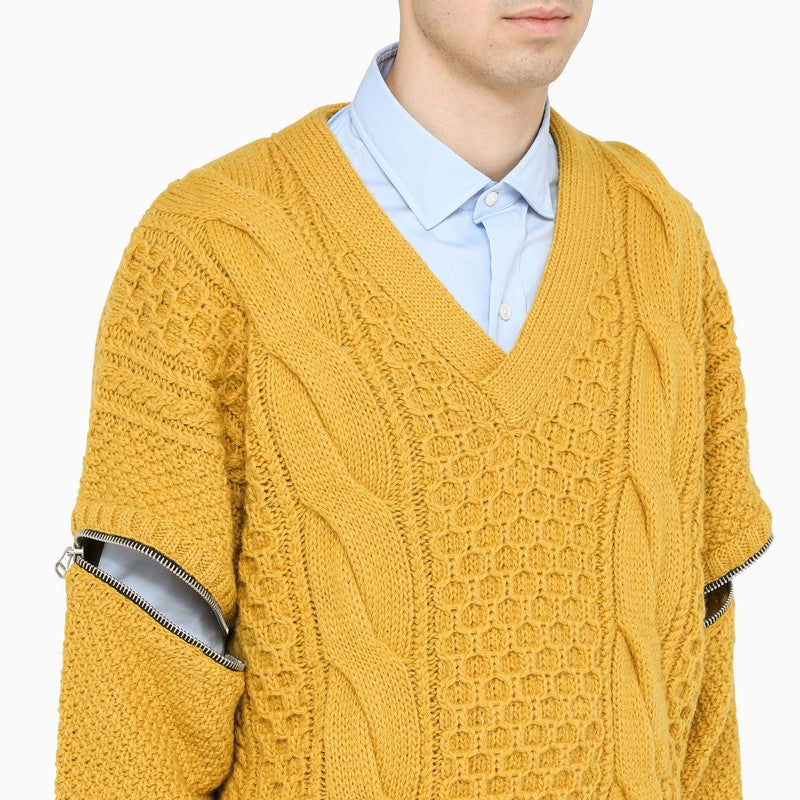 Gucci Yellow Knitted Sweater With Zip Detailing Men