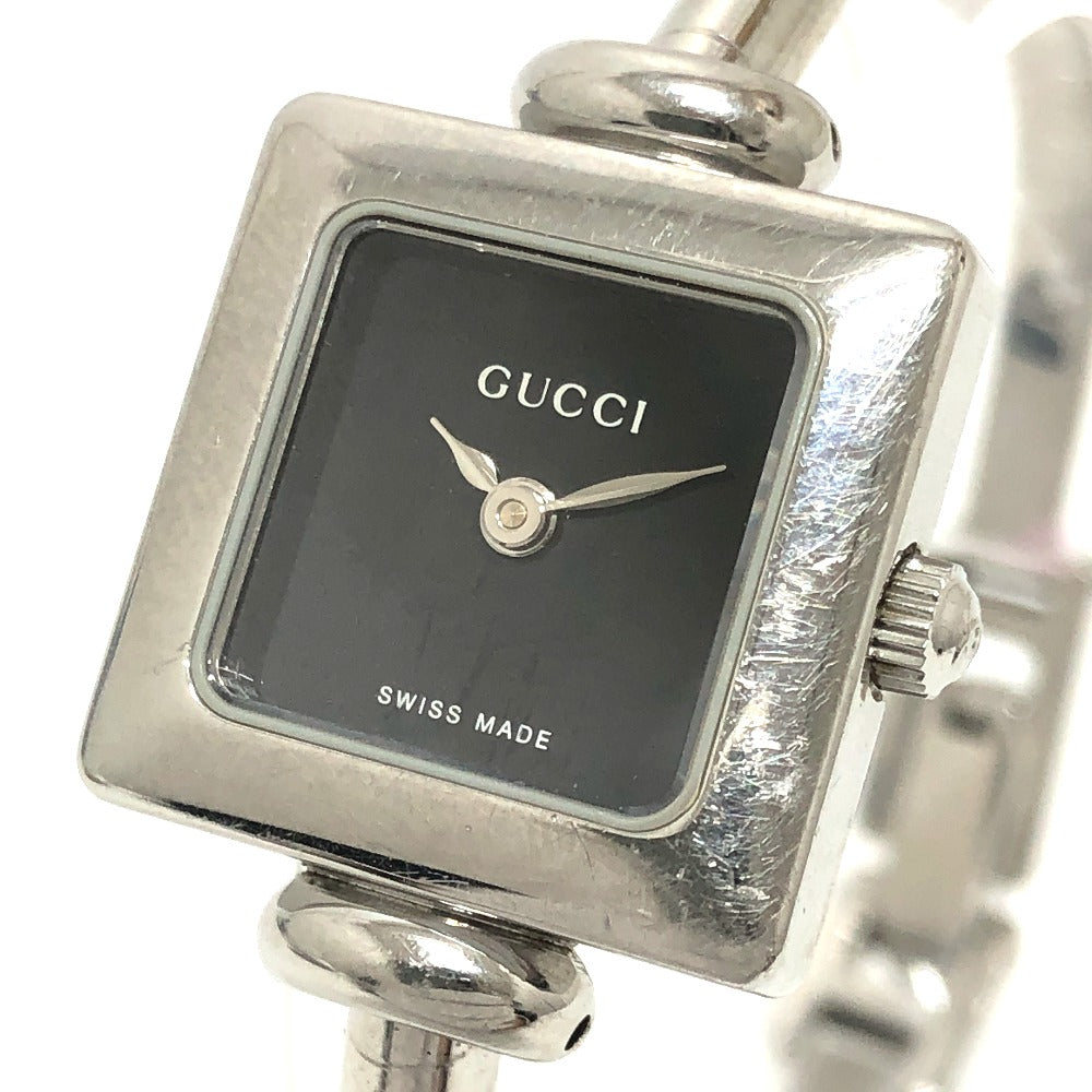 GUCCI Watches Quartz Stainless Steel Silver 1900L Bungle Square black dial Women Used