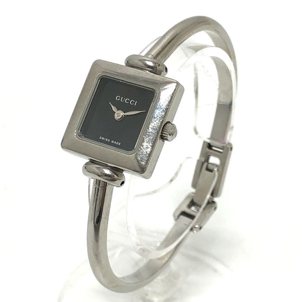 GUCCI Watches Quartz Stainless Steel Silver 1900L Bungle Square black dial Women Used