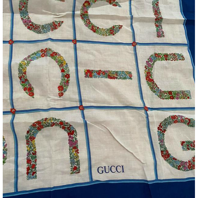 Gucci Colorful G Logo Floral Print Xl Cotton Scarf