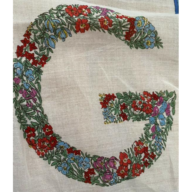 Gucci Colorful G Logo Floral Print Xl Cotton Scarf