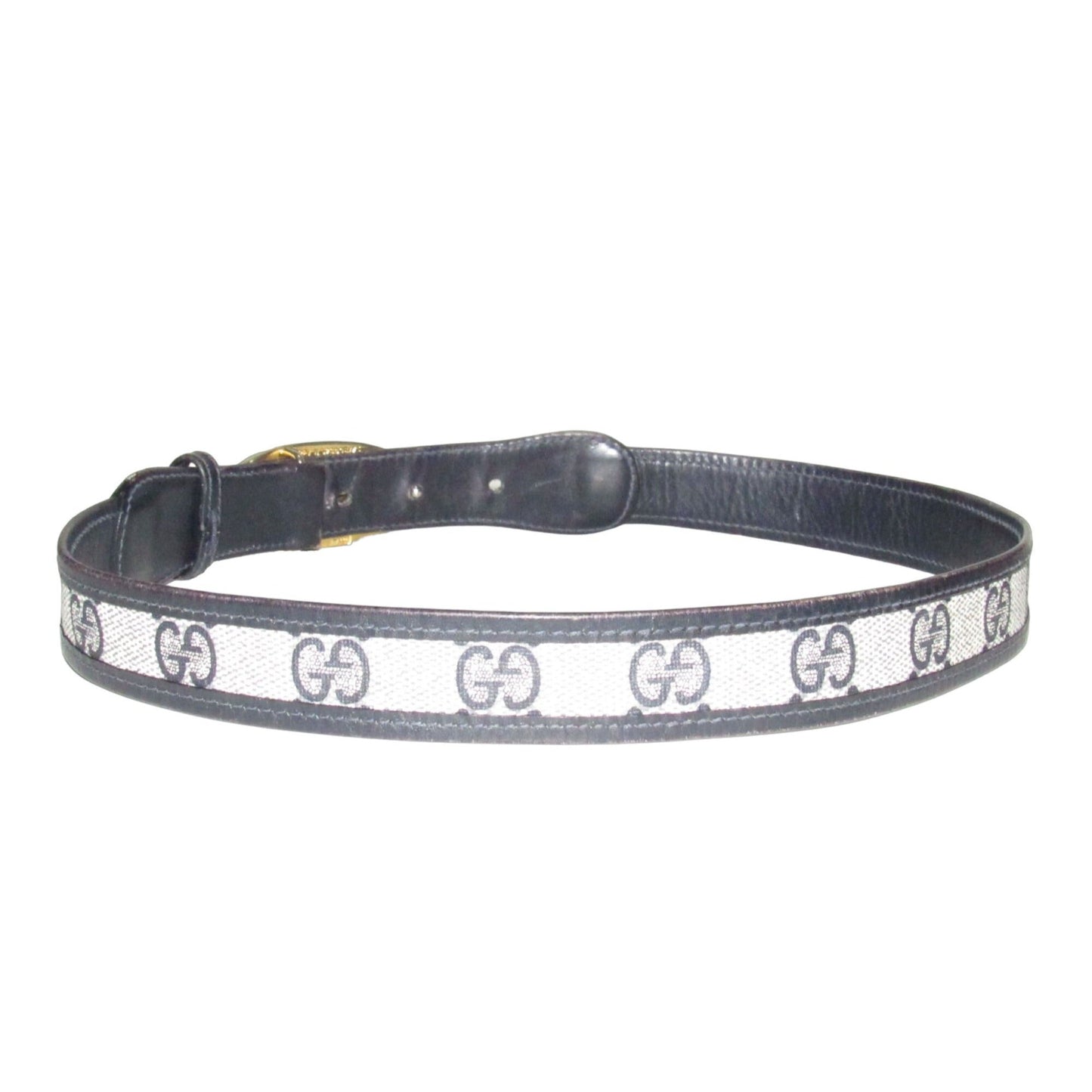 Gucci navy Guccissima leather belt w two- tone GG logo buckle
