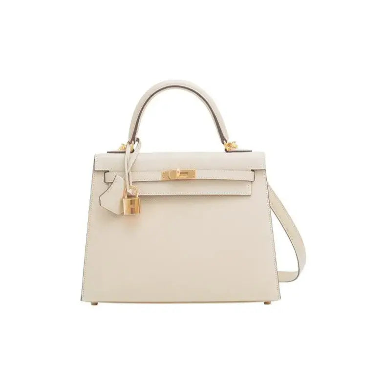 HERMES Kelly 25 Bag Epsom Leather Handbag (25,28) nata white  gold hardware