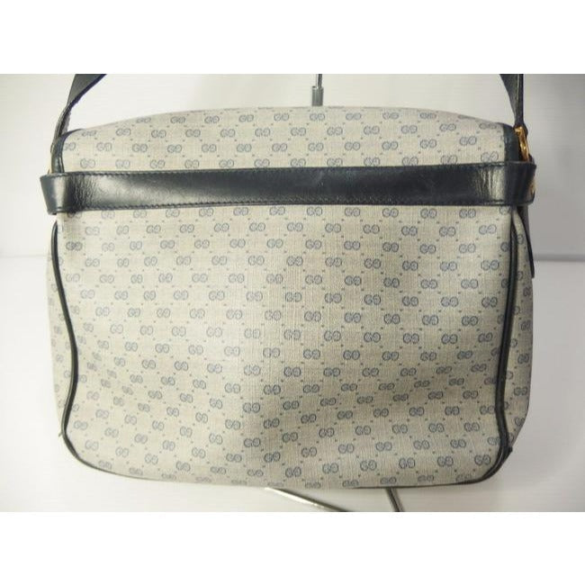 Gucci Vintage Purses Blue Leather And Gg Leather Cross Body Bag