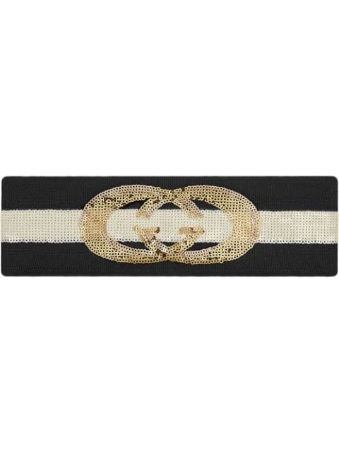 Gucci Sequin Embellished GG Headband in Black and White