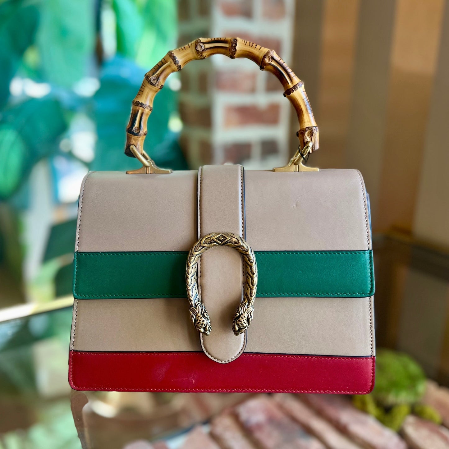 GUCCI Dionysus Bamboo Green Red & Beige Top Handle
