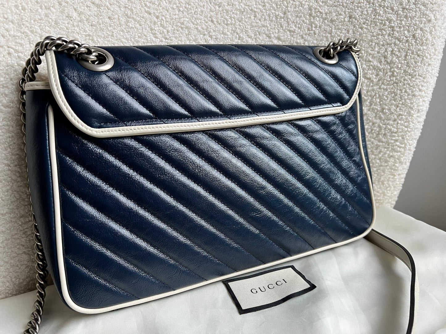 Gucci GG Navy and White Torchon Marmont Medium Shoulder Bag (RRP £2000)