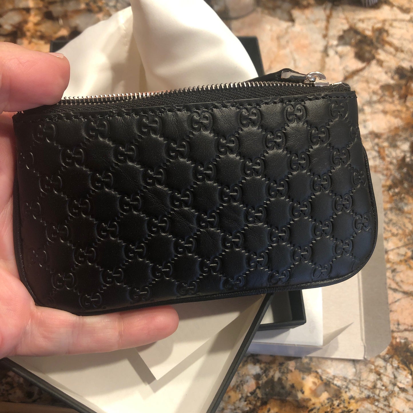 Gucci Microguccissima Small Zip Wallet with Key Ring in Black
