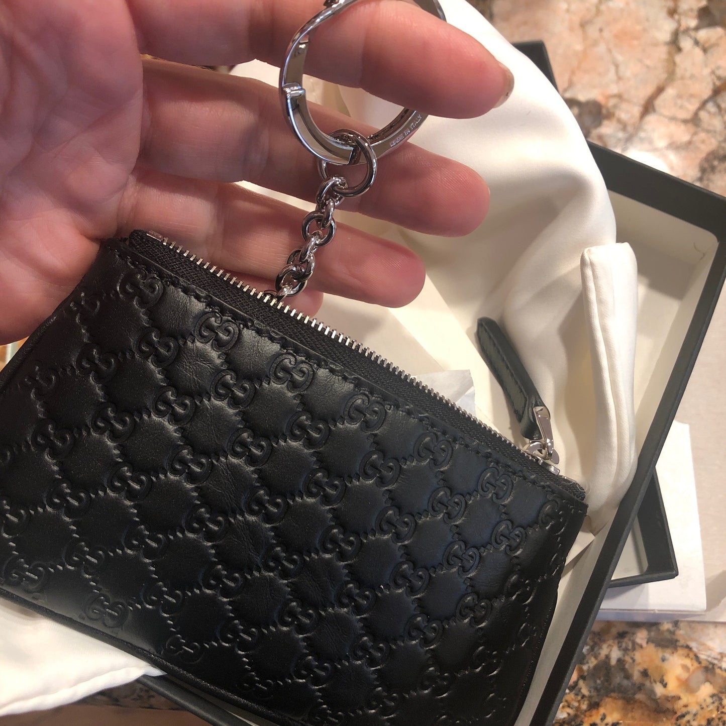 Gucci Microguccissima Small Zip Wallet with Key Ring in Black
