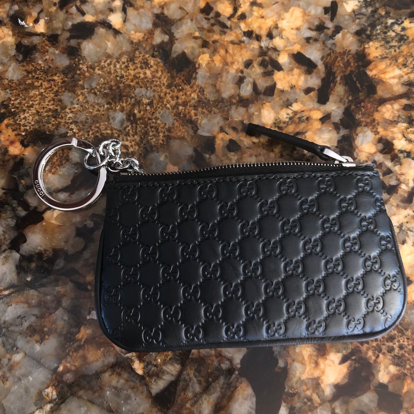 Gucci Microguccissima Small Zip Wallet with Key Ring in Black