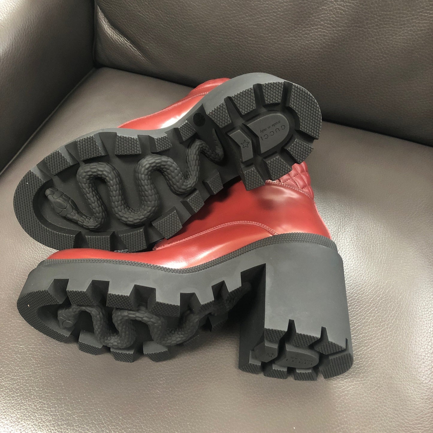 Gucci Leather Trip Boots in Garnet Red