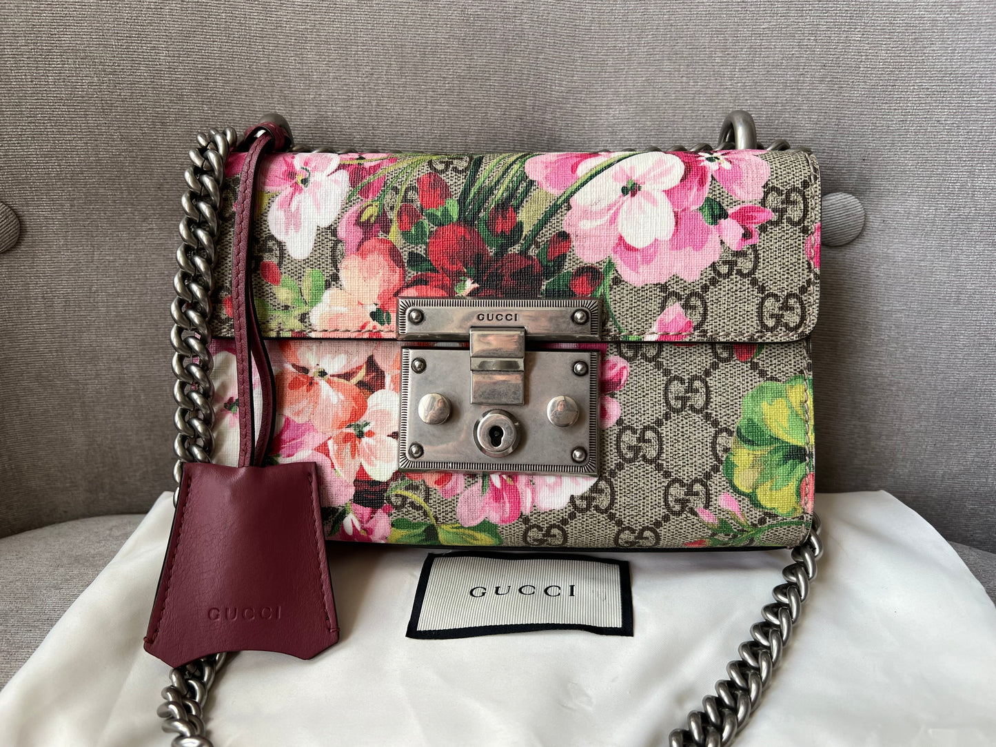 Gucci Small Padlock Blooms GG Supreme Bag