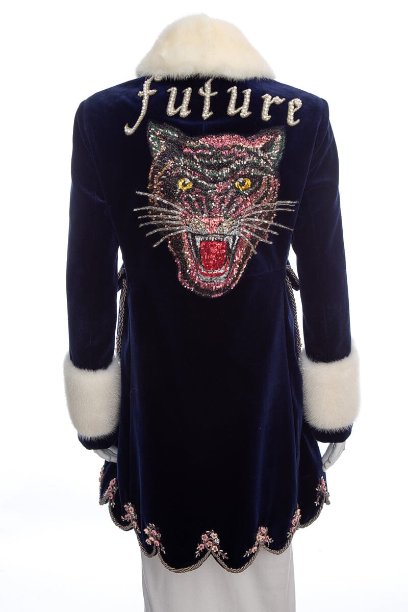 Gucci Navy Velvet &  Embroidered Embellished Coat SZ 42