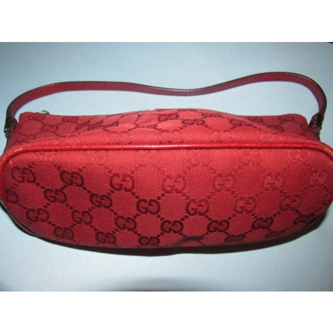 Gucci Pouchette Red Large G Logo Print Canvas And Leather Hobo Bag