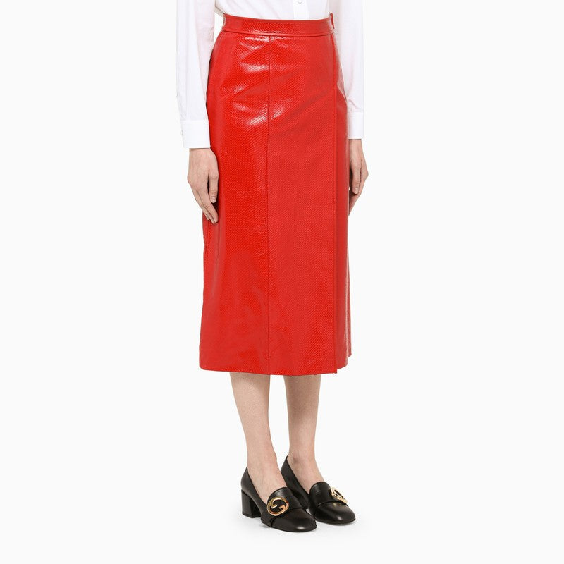 Gucci Red Leather Midi Skirt Women
