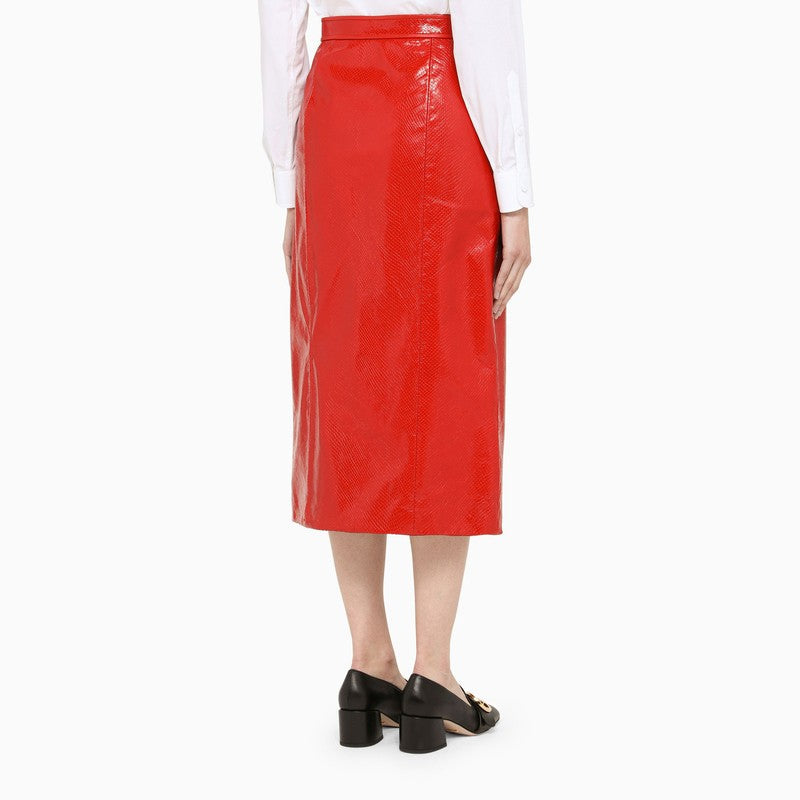 Gucci Red Leather Midi Skirt Women