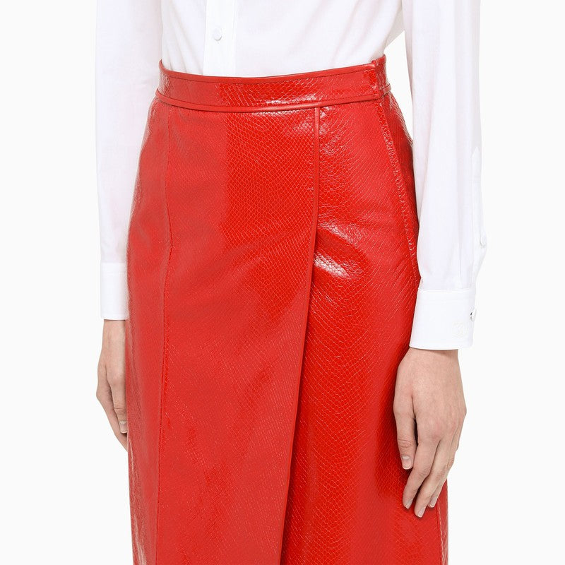 Gucci Red Leather Midi Skirt Women