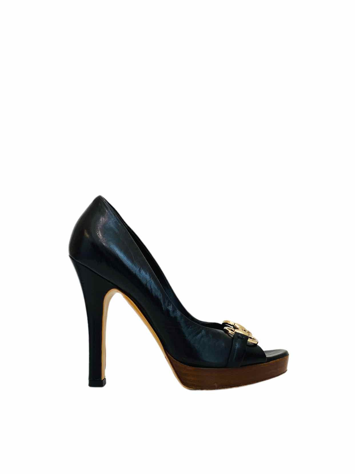 GUCCI Horsebit Black Open Toe Pumps