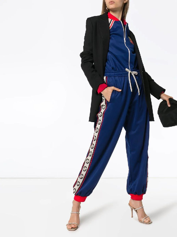 Gucci GG Logo Stripe Jersey Track Pants in Blue
