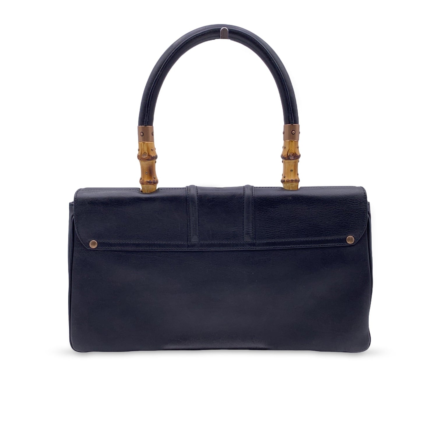 GUCCI Black Leather Bamboo Detail Handbag Satchel Bag