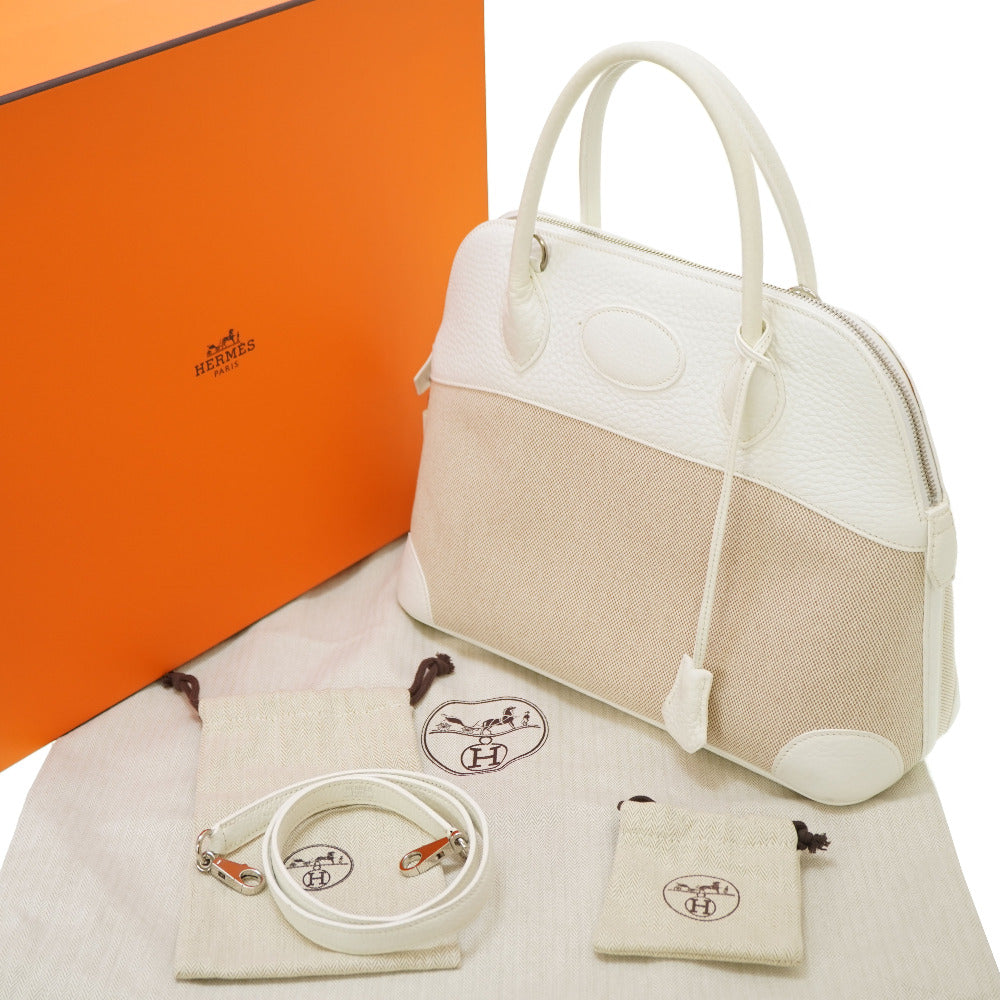 HERMES Handbag Toile H, Taurillon Clemence white Bored 31