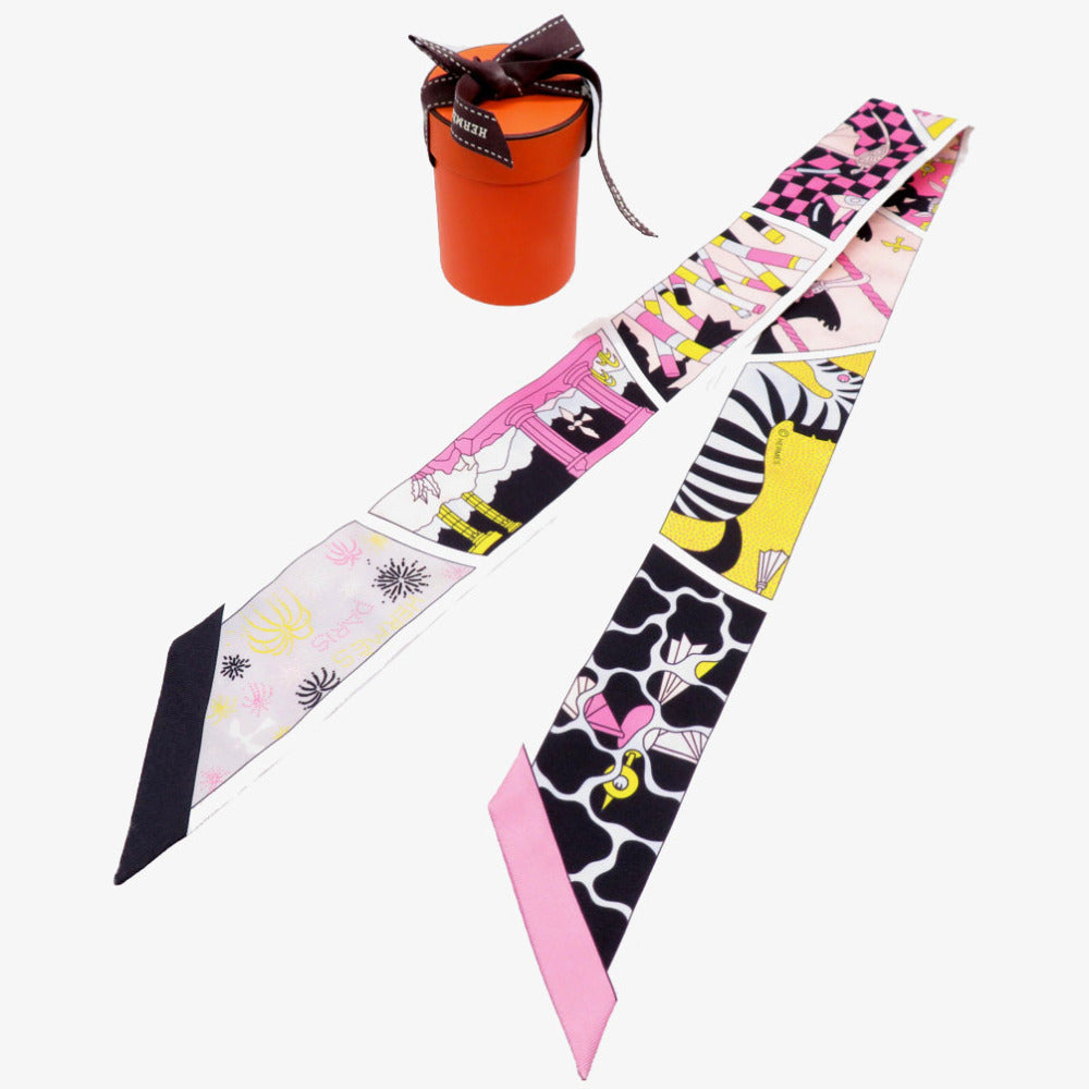 HERMES scarf silk black Twilly factory suit