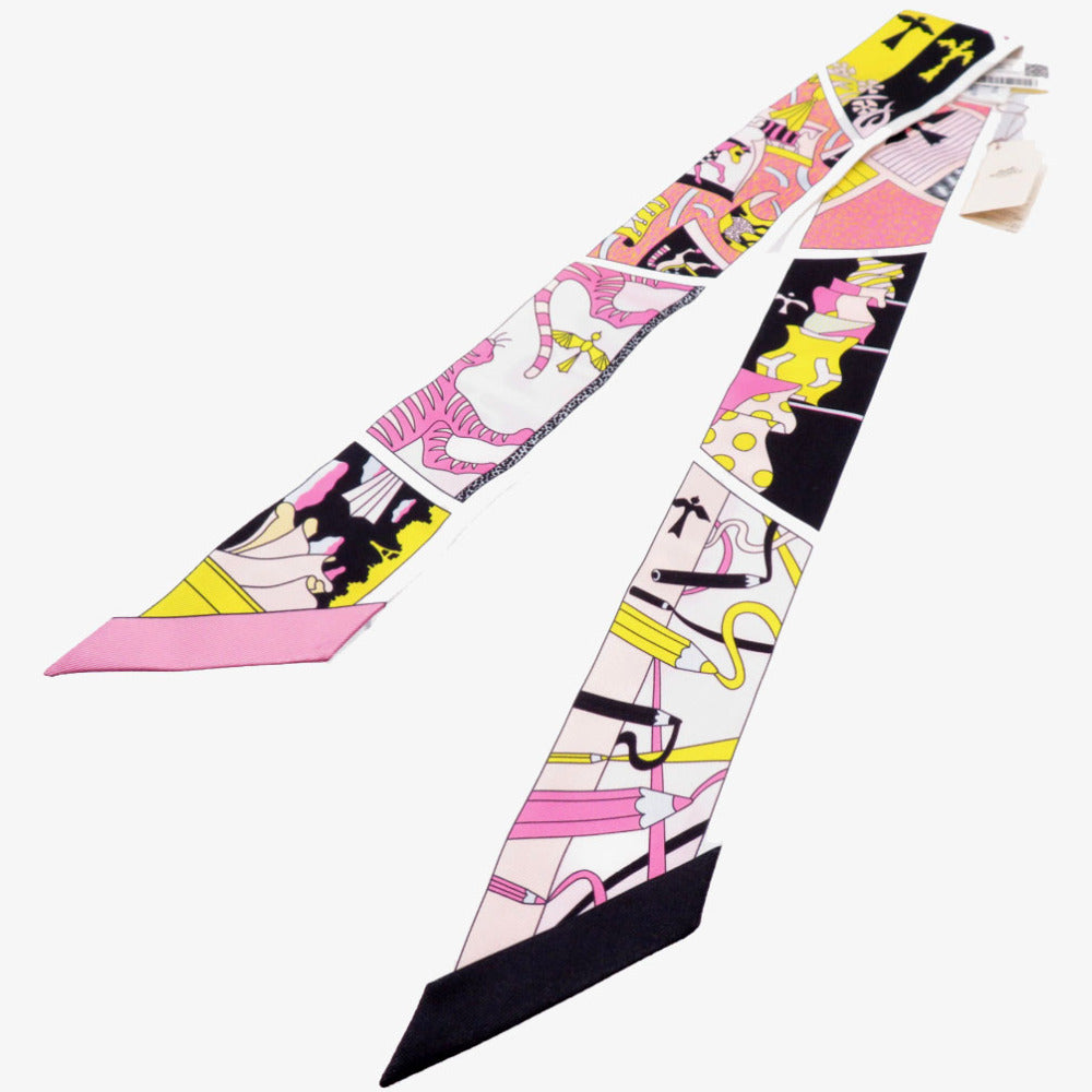 HERMES scarf silk black Twilly factory suit