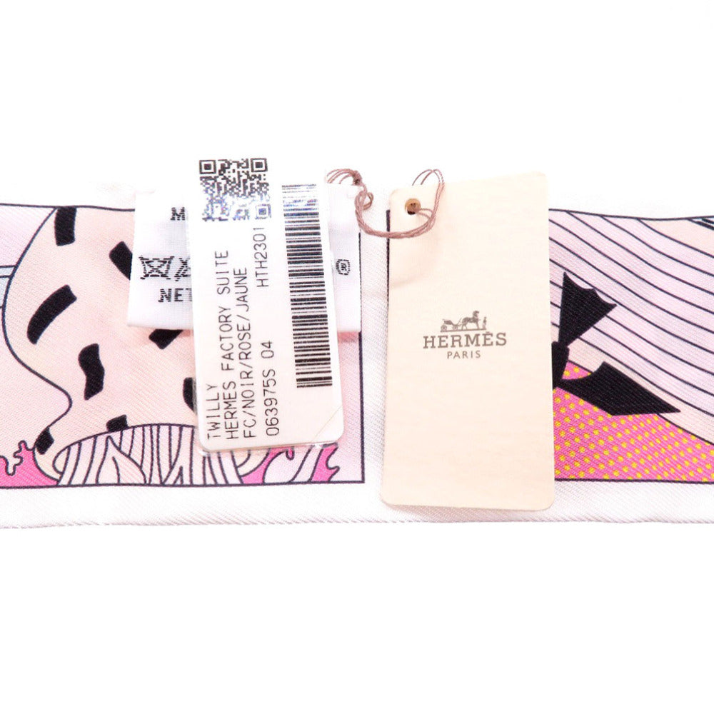 HERMES scarf silk black Twilly factory suit