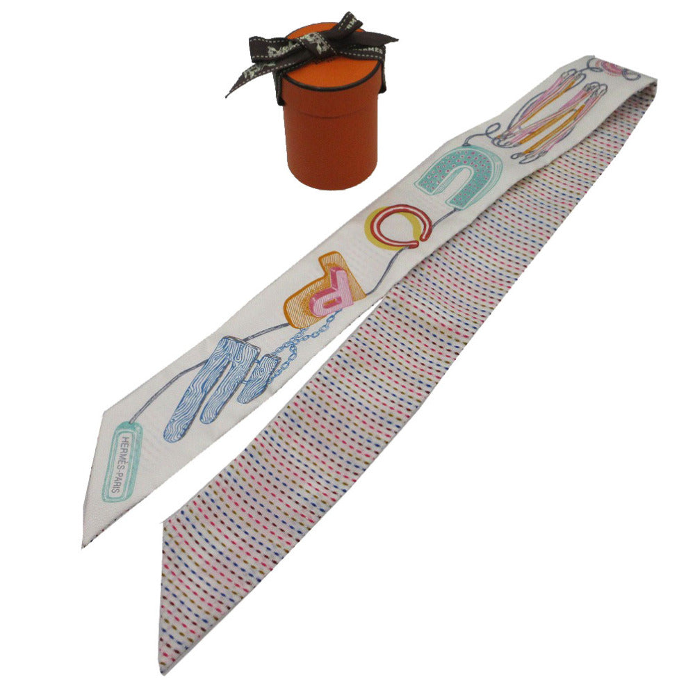 HERMES scarf silk Blanc Twilly Pointier Chevaloscope