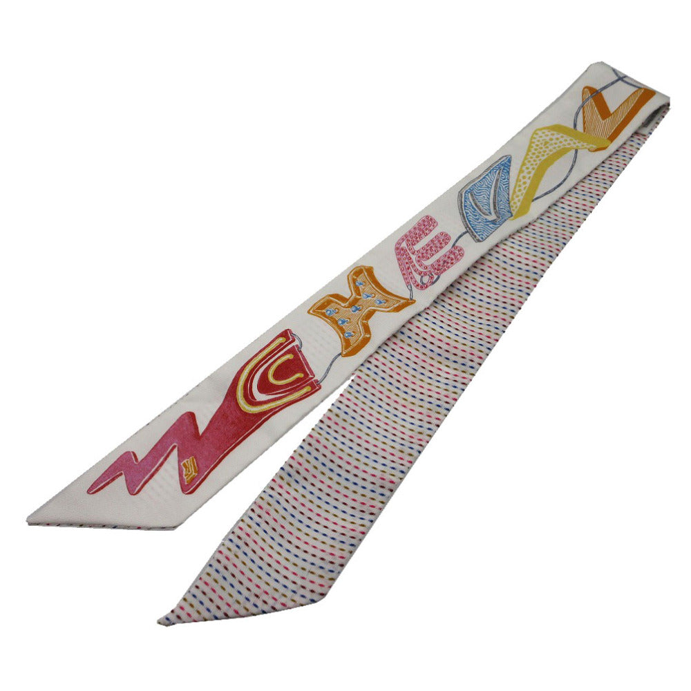 HERMES scarf silk Blanc Twilly Pointier Chevaloscope