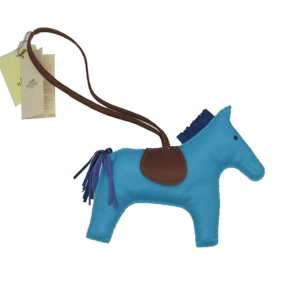 HERMES key ring leather Blue Az Tech Bag charm Rodeo GM Women Used