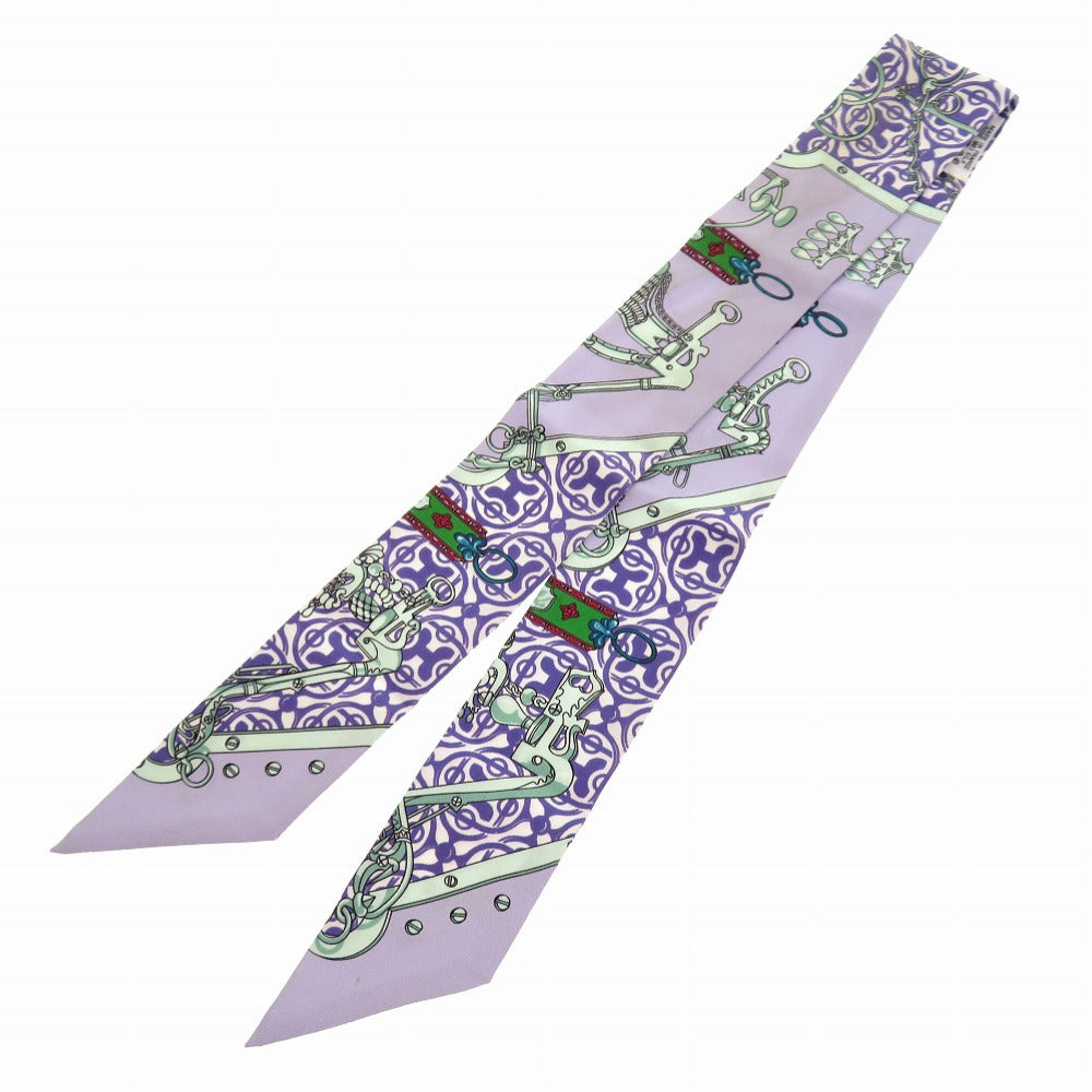 HERMES scarf silk purple Twilly Bit and Chain MORS ET GOURMETTES REMIX